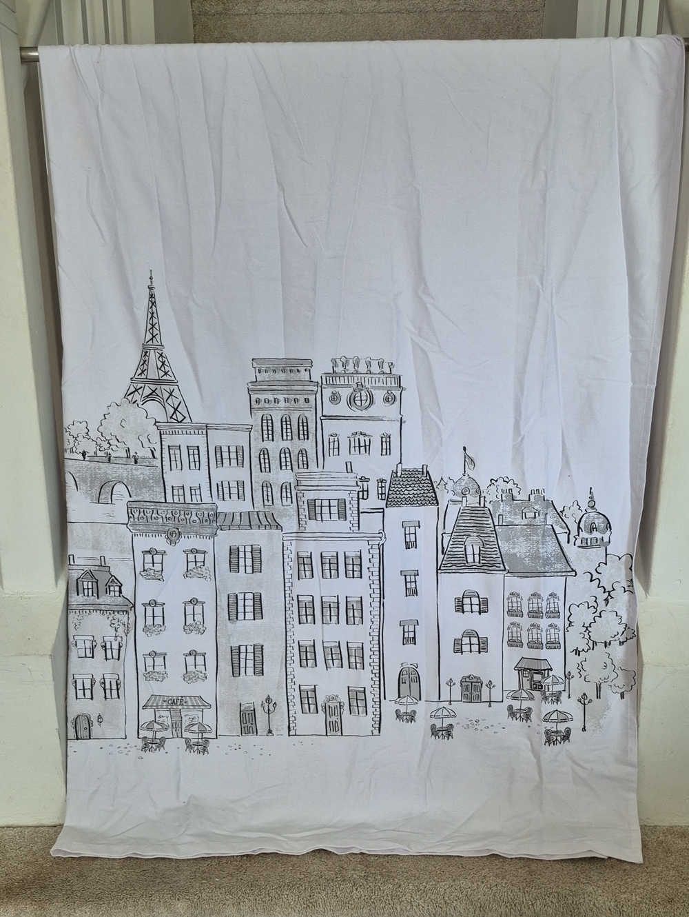 Eiffel Tower Paris Cityscape Linen Shower Curtain